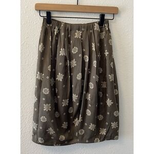 Vintage 90's Anne Klein Skirt Size 2 100% Silk Pencil Olive Green Floral Career